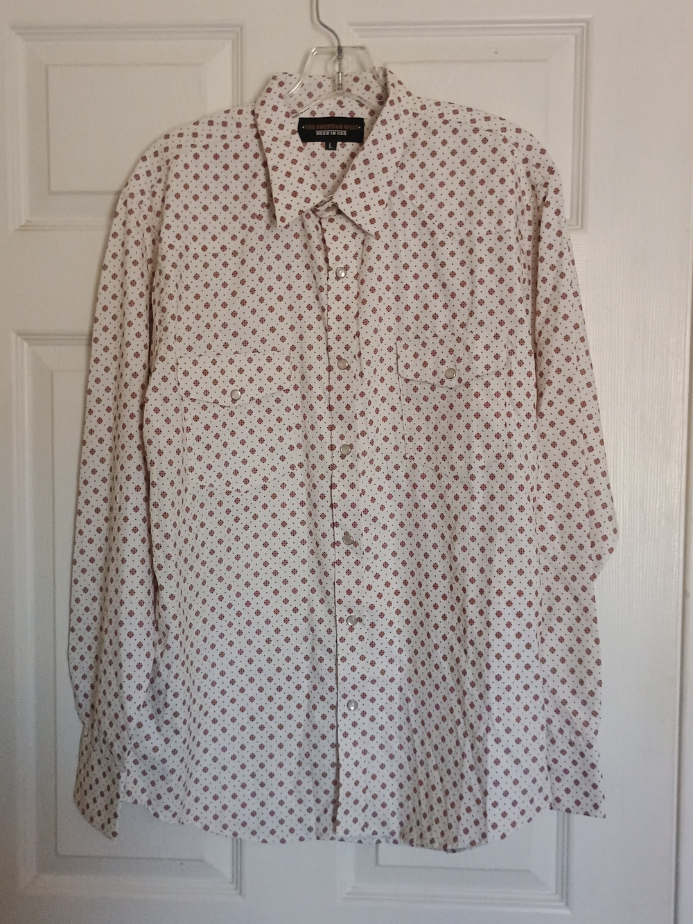 EUC American West Born in USA Men's Pearl Snap Geo Print Shirt Size Large